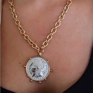 Two Tone Coin Necklace Gold & Silver